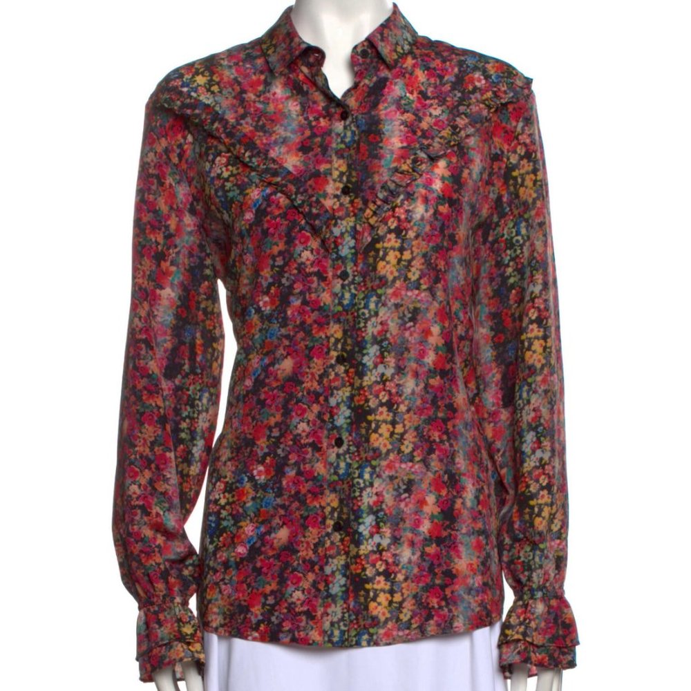 The Kooples Silk Floral Collared Button Down Blouse